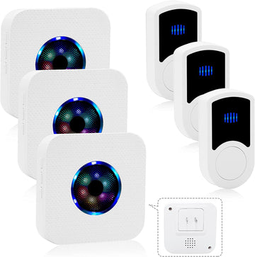 CallToU Wireless Doorbell Waterproof Doorbell Chime Operating at 1000 Feet with 55 Ringtones 5 Volume Levels and 7 Colour Flash LED Light CallToU